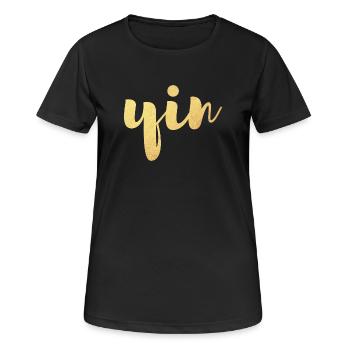 Yin (Yin et Yang) Gold Yoga Look partenaire - T-shirt respirant Femme - noir - Devant - AI Model Female 172 light (172cm)