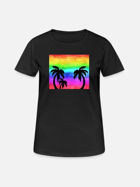 Rainbow Sunset Palmen Strand - Frauen T-Shirt atmungsaktiv - Schwarz