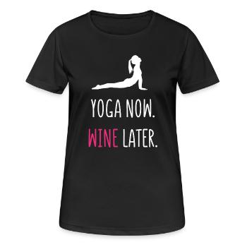 Yoga Now Wine Later - Frauen T-Shirt atmungsaktiv - Schwarz - Vorne - AI Model Female 172 light (172cm)