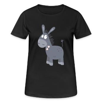 Little Donkey With Flowers I Muli Mule Comic - Women's Breathable T-Shirt - black - Front - AI Model Female 172 light (172cm)