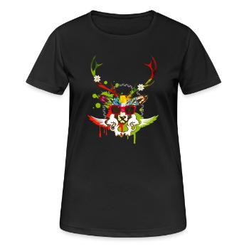 Hirschkopf mit roter Sonnenbrille - Frauen T-Shirt atmungsaktiv - Schwarz - Vorne - AI Model Female 172 light (172cm)