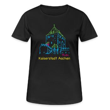 Kaiserstadt Aachen, Handzeichnung Ponttor - Frauen T-Shirt atmungsaktiv - Schwarz - Vorne - AI Model Female 172 light (172cm)