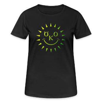 eco organic sun rays nature sustainability icon - Women's Breathable T-Shirt - black - Front - AI Model Female 172 light (172cm)