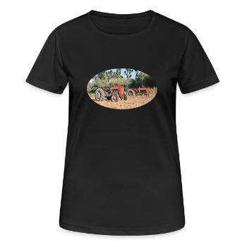 Rote Traktoren im Feld - Frauen T-Shirt atmungsaktiv - Schwarz - Vorne - AI Model Female 172 light (172cm)