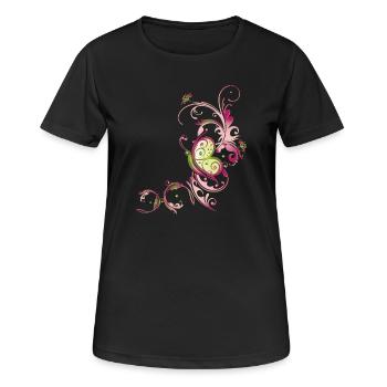 Florale Ranke mit Blumen und Schmetterling - T-shirt respirant Femme - noir - Devant - AI Model Female 172 light (172cm)