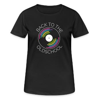 retro vinyl records turntables turntable icon - Women's Breathable T-Shirt - black - Front - AI Model Female 172 light (172cm)
