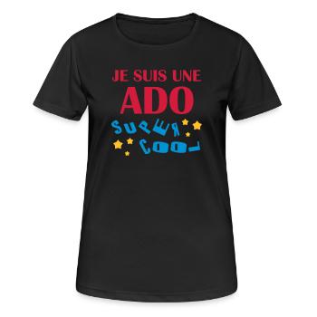 adolescent / enfant / ado / adolescente - T-shirt respirant Femme - noir - Devant - AI Model Female 172 light (172cm)