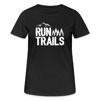 Run Trails - Frauen T-Shirt atmungsaktiv - Schwarz - Vorne - AI Model Female 172 light (172cm)