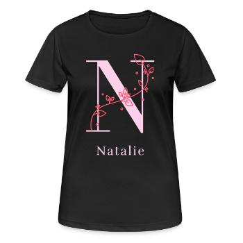 NATALIE Namensshirt Blumen Buchstabe Damen - Frauen T-Shirt atmungsaktiv - Schwarz - Vorne - AI Model Female 172 light (172cm)