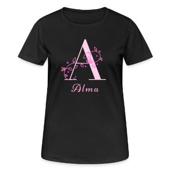 ALMA Namensshirt Blumen Buchstabe Damen - Frauen T-Shirt atmungsaktiv - Schwarz - Vorne - AI Model Female 172 light (172cm)