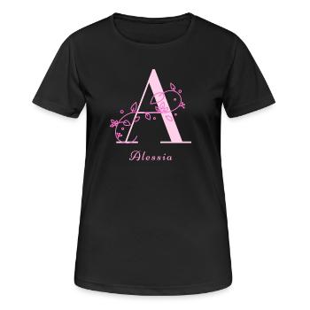 ALESSIA Namensshirt Blumen Buchstabe Damen - Frauen T-Shirt atmungsaktiv - Schwarz - Vorne - AI Model Female 172 light (172cm)