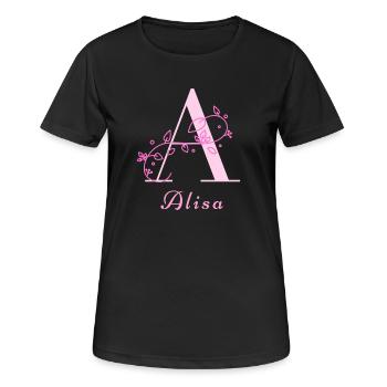 ALISA Namensshirt Blumen Buchstabe Damen - Frauen T-Shirt atmungsaktiv - Schwarz - Vorne - AI Model Female 172 light (172cm)