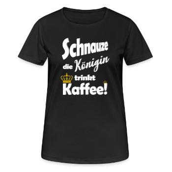Schnauze die Koenigin trinkt Kaffee lustig Spruch - Frauen T-Shirt atmungsaktiv - Schwarz - Vorne - AI Model Female 172 light (172cm)