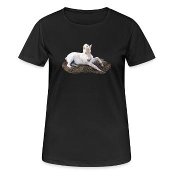 Schlafendes fohlen auf Heu - Frauen T-Shirt atmungsaktiv - Schwarz - Vorne - AI Model Female 172 light (172cm)