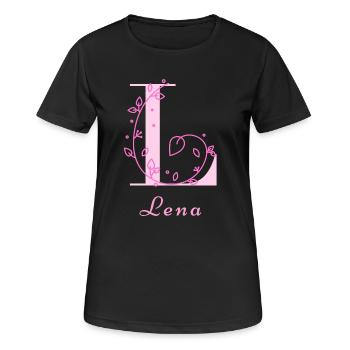 LENA Name Shirt Flowers Letter Women - Women's Breathable T-Shirt - black - Front - AI Model Female 172 light (172cm)
