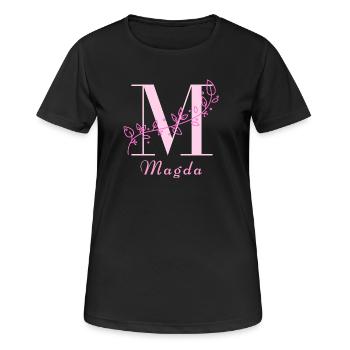 MAGDA Namensshirt Blumen Buchstabe Damen - Frauen T-Shirt atmungsaktiv - Schwarz - Vorne - AI Model Female 172 light (172cm)