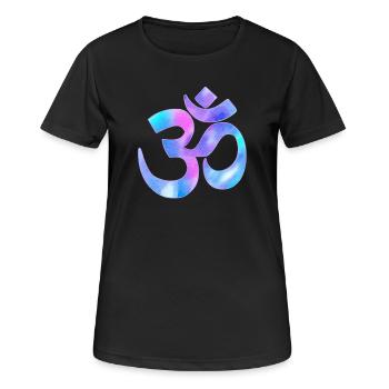 Om - Frauen T-Shirt atmungsaktiv - Schwarz - Vorne - AI Model Female 172 light (172cm)