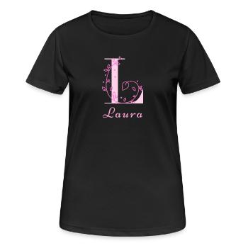 LAURA Nom Chemise Fleurs Lettres Femmes - T-shirt respirant Femme - noir - Devant - AI Model Female 172 light (172cm)