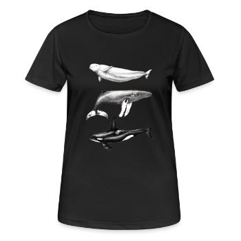 Beluga-Delphin, Buckelwal und Buckelwal - Frauen T-Shirt atmungsaktiv - Schwarz - Vorne - AI Model Female 172 light (172cm)