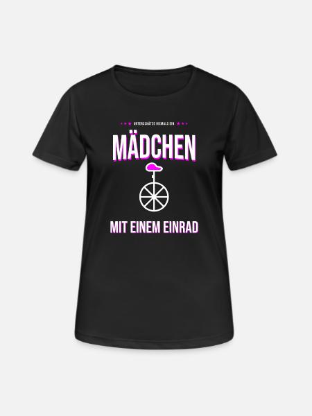 Mädchen mit Einrad Motiv – Mutig & Retro - Frauen T-Shirt atmungsaktiv - Schwarz