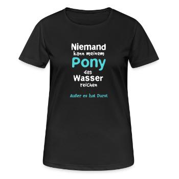Pony Pferd lustig Pferdesprüche Pferdespaß - Frauen T-Shirt atmungsaktiv - Schwarz - Vorne - AI Model Female 172 light (172cm)