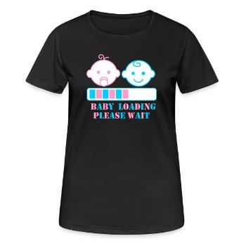 CHARGEMENT DE BÉBÉ S’IL VOUS PLAÎT ATTENDRE - T-shirt respirant Femme - noir - Devant - AI Model Female 172 light (172cm)