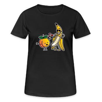 Pfirsich Banane lustige Paare sex Valentinstag - Frauen T-Shirt atmungsaktiv - Schwarz - Vorne - AI Model Female 172 light (172cm)