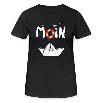 Moin Möwen Rettungsring Papierboot Schiff - Frauen T-Shirt atmungsaktiv - Schwarz - Vorne - AI Model Female 172 light (172cm)