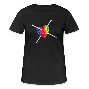 Knitted with love - knitting needle with knitting heart - Women's Breathable T-Shirt - black - Front - AI Model Female 172 light (172cm)
