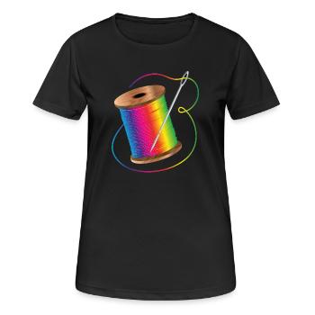 leuchtender Nähgarn in Regenbogenfarben mit Nadel - Frauen T-Shirt atmungsaktiv - Schwarz - Vorne - AI Model Female 172 light (172cm)