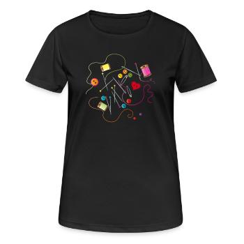 Sewing utensils buttons, needle, thread and sewing thread - Women's Breathable T-Shirt - black - Front - AI Model Female 172 light (172cm)