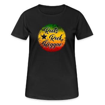 Roots Rock Reggae - Musikstil Illustration - Frauen T-Shirt atmungsaktiv - Schwarz - Vorne - AI Model Female 172 light (172cm)