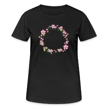 filigraner Heckenrosen Rahmen mit Blätter - Frauen T-Shirt atmungsaktiv - Schwarz - Vorne - AI Model Female 172 light (172cm)