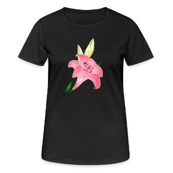 pink lily bloom with two buds - Women's Breathable T-Shirt - black - Front - AI Model Female 172 light (172cm)