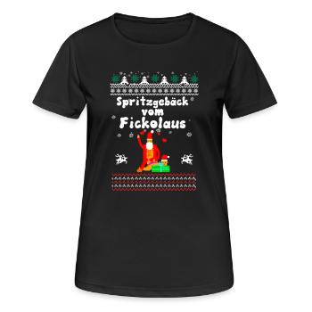 Ugly Christmas Weihnachten Spritzgebäck Fickolaus - Frauen T-Shirt atmungsaktiv - Schwarz - Vorne - AI Model Female 172 light (172cm)