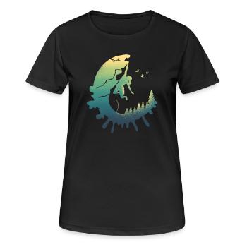 Moonlit Female Rock Climber Forest Silhouette - Women's Breathable T-Shirt - black - Front - AI Model Female 172 light (172cm)