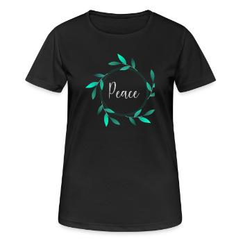 PEACE. PAIX. LIBERTÉ. EGALITE. FRATERNITE. BONHEUR - T-shirt respirant Femme - noir - Devant - AI Model Female 172 light (172cm)