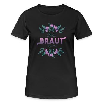 Team Braut mit Blumen Dekor - Frauen T-Shirt atmungsaktiv - Schwarz - Vorne - AI Model Female 172 light (172cm)