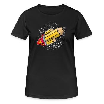 École début d’école crayon fusée lancement de l’école - T-shirt respirant Femme - noir - Devant - AI Model Female 172 light (172cm)