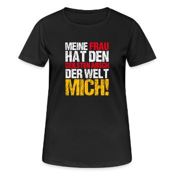 Meine Frau hat den geilsten Arsch - Frauen T-Shirt atmungsaktiv - Schwarz - Vorne - AI Model Female 172 light (172cm)