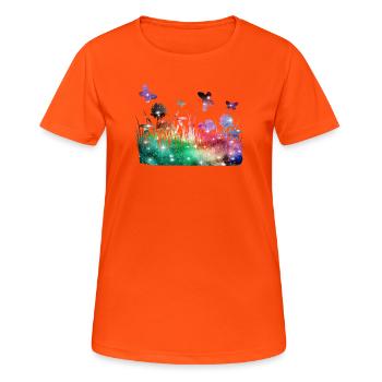 Flower Meadow Galaxy Garden Butterflies - Women's Breathable T-Shirt - neon orange - Front - AI Model Female 172 dark (172cm)