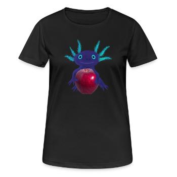 Blue Axolotl with Red Apple, Hand Drawing - Women's Breathable T-Shirt - black - Front - AI Model Female 172 light (172cm)