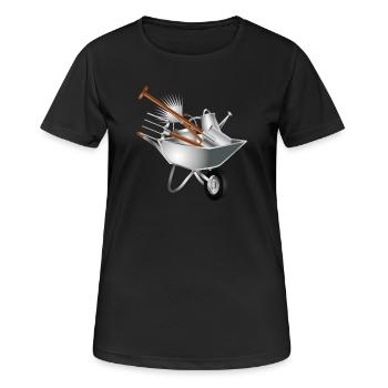 verschiedene Gartengeräte in einer Schubkarre - Frauen T-Shirt atmungsaktiv - Schwarz - Vorne - AI Model Female 172 light (172cm)