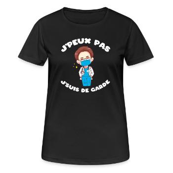 J'peux pas j'suis de garde Humour soignant cadeau - T-shirt respirant Femme - noir - Devant - AI Model Female 172 light (172cm)