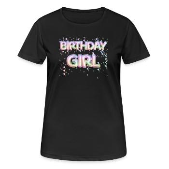 « Birthday Girl » Ballons de diapositives confettis - T-shirt respirant Femme - noir - Devant - AI Model Female 172 light (172cm)