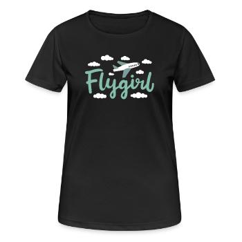Pilot Girl Flight Attendant Aircraft Aviation - T-shirt respirant Femme - noir - Devant - AI Model Female 172 light (172cm)