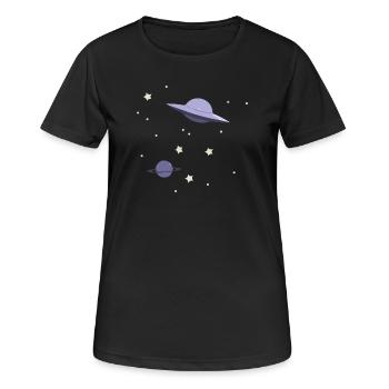 UFO im All - Frauen T-Shirt atmungsaktiv - Schwarz - Vorne - AI Model Female 172 light (172cm)