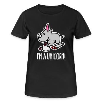 Ich bin ein Einhorn Nashorn lustige mollig BBW Plus Größe - Frauen T-Shirt atmungsaktiv - Schwarz - Vorne - AI Model Female 172 light (172cm)