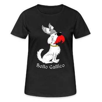 « Bello Gallico - le chien gaulois » police blanche - T-shirt respirant Femme - noir - Devant - AI Model Female 172 light (172cm)