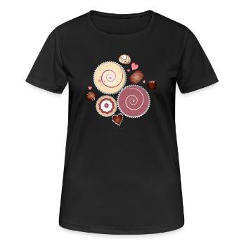 Komposition edler Pralinen in zarten Farben - Frauen T-Shirt atmungsaktiv - Schwarz - Vorne - AI Model Female 172 light (172cm)